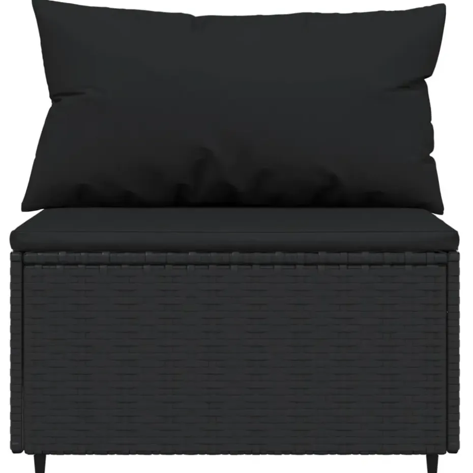 vidaXL - Tuinmiddenbank - Zwart - Poly rattan - Met kussens