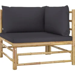 vidaXL - Tuinset - Grijs - Bamboe - 3 stuks - Met kussens