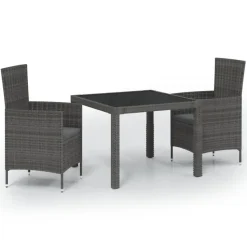 vidaXL - Tuinset - Grijs - Poly rattan - 3 stuks - Met kussens