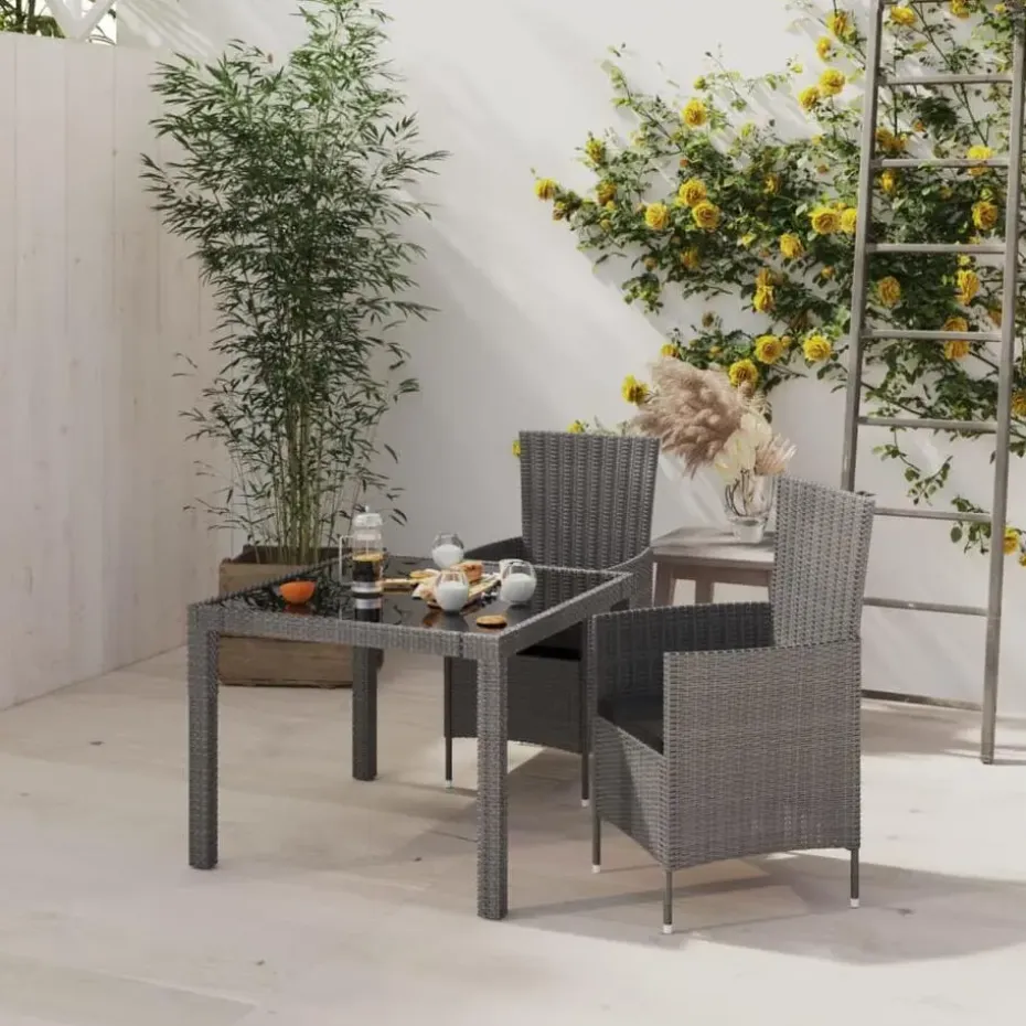 vidaXL - Tuinset - Grijs - Poly rattan - 3 stuks - Met kussens