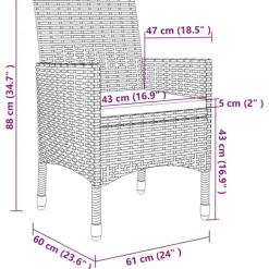 vidaXL - Tuinset - Grijs - Poly rattan - 3 stuks - Met kussens
