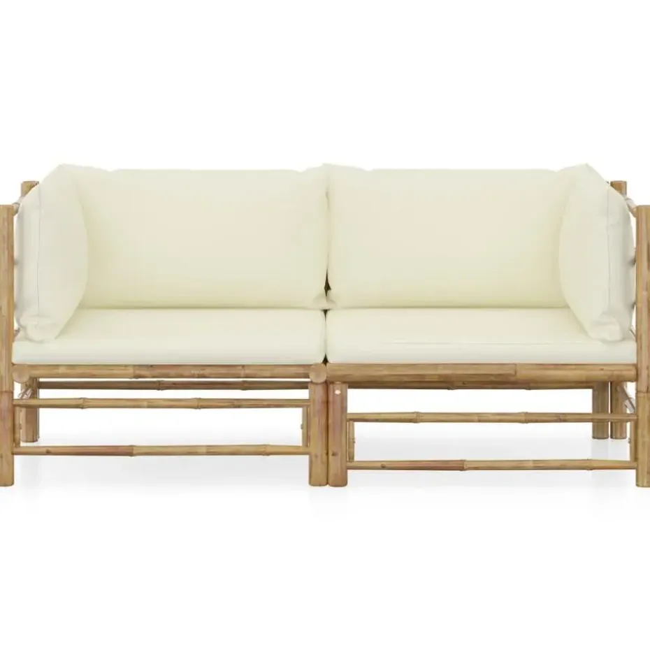 vidaXL - Tuinset - Wit - Bamboe - 2 stuks - Met kussens