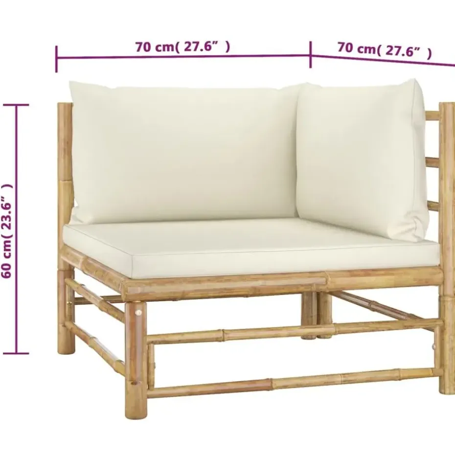 vidaXL - Tuinset - Wit - Bamboe - 2 stuks - Met kussens