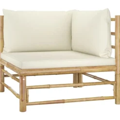 vidaXL - Tuinset - Wit - Bamboe - 3 stuks - Met kussens