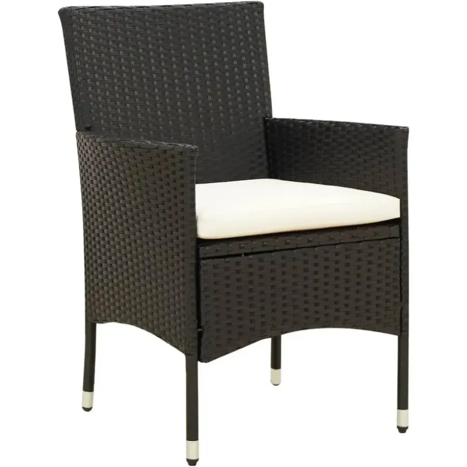 vidaXL - Tuinset - Zwart - Poly rattan - 7 stuks - Met kussens