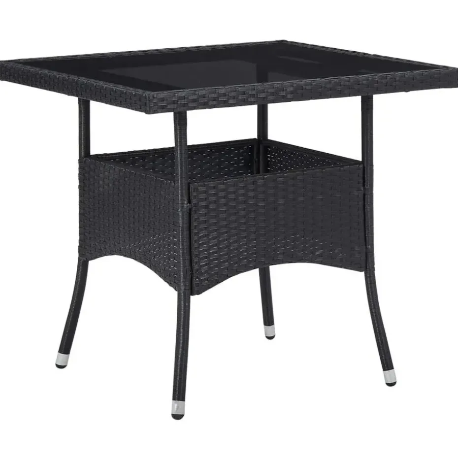vidaXL - Tuinset - Zwart - Poly rattan en glas - 3 stuks