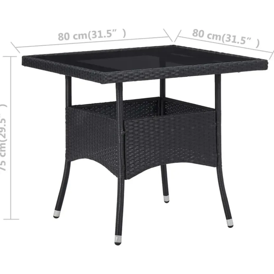vidaXL - Tuinset - Zwart - Poly rattan en glas - 3 stuks
