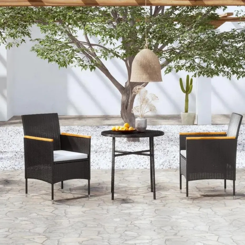 vidaXL - Tuinset - Zwart - Poly rattan - 3 stuks