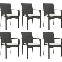 vidaXL - Tuinset - Zwart - Poly rattan - 190 cm - 7 stuks - Met kussens