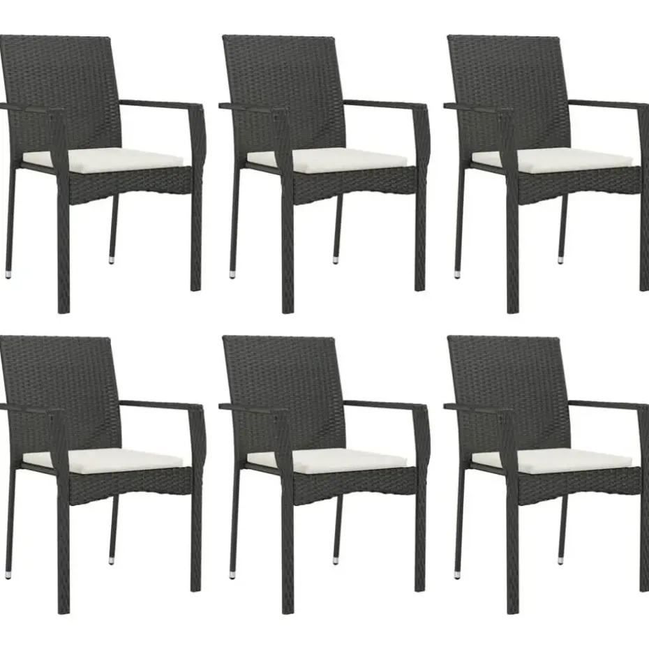 vidaXL - Tuinset - Zwart - Poly rattan - 190 cm - 7 stuks - Met kussens