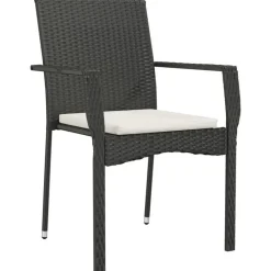 vidaXL - Tuinset - Zwart - Poly rattan - 190 cm - 7 stuks - Met kussens
