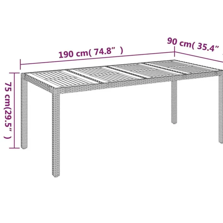 vidaXL - Tuinset - Zwart - Poly rattan - 190 cm - 7 stuks - Met kussens