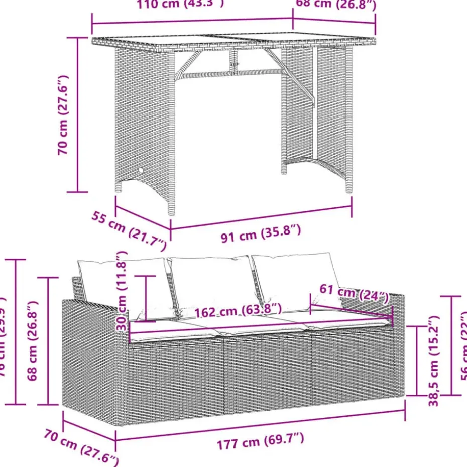 vidaXL - Tuinset - Zwart - Poly rattan