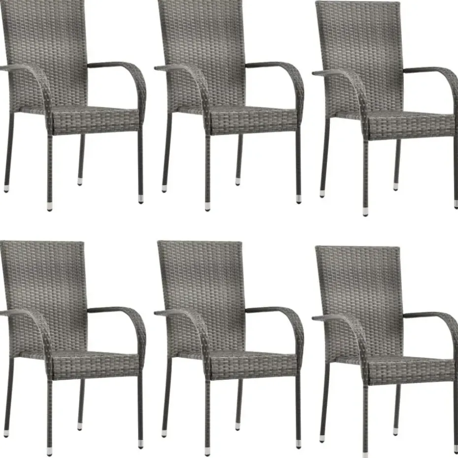 vidaXL - Tuinset grijs - 6 fauteuils en (150-200)x90 cm tafel - Poly rattan