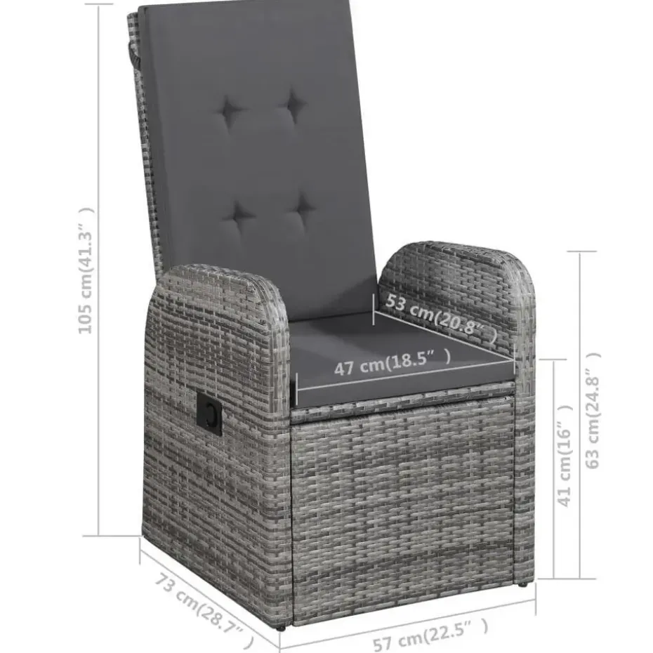 vidaXL - Tuinset grijs - 4 verstelbaar stoelen & 150x90 cm tafel - Poly rattan
