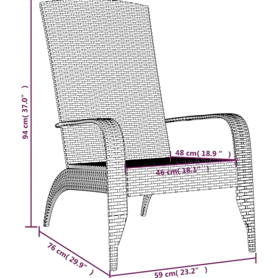 vidaXL - Tuinstoel Adirondack - Zwart - Poly rattan