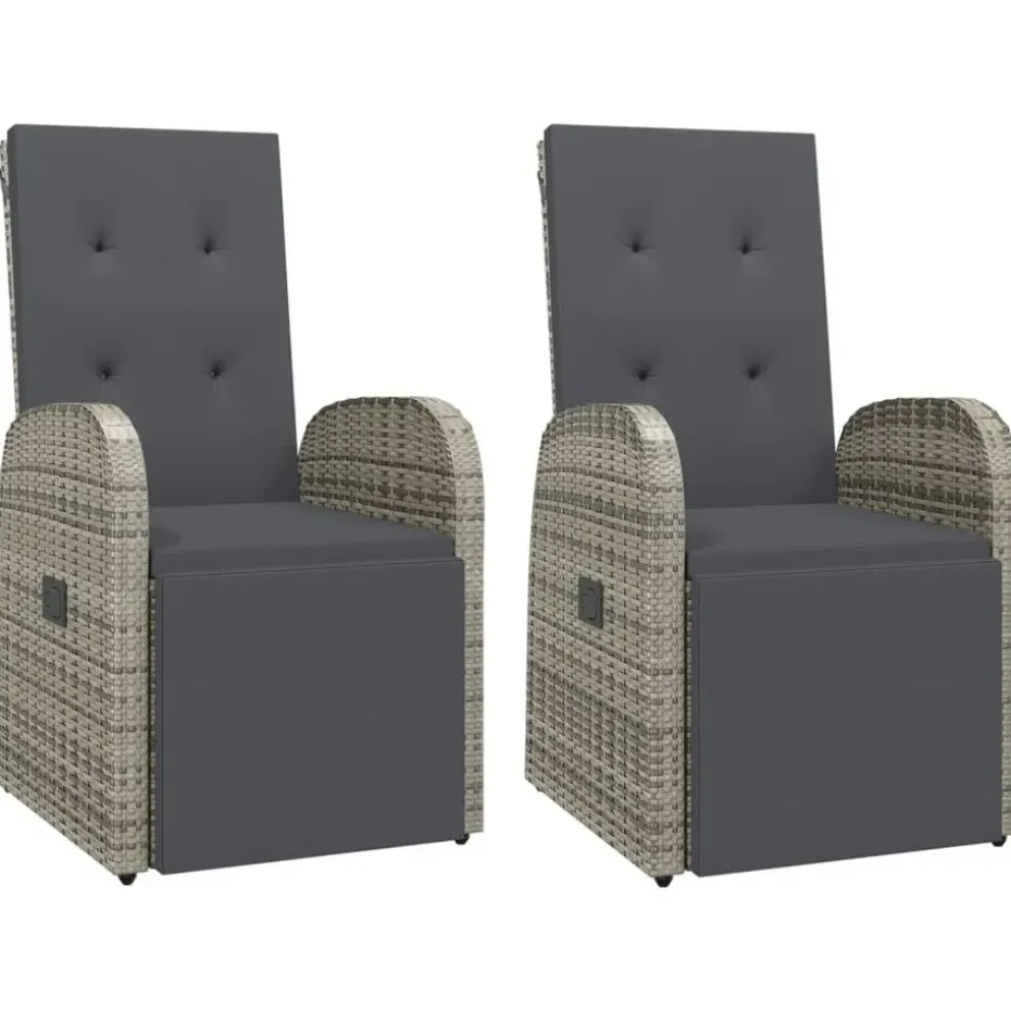 vidaXL - Tuinstoelen - Grijs - Poly rattan - 2 stuks - Verstelbaar - Met kussens