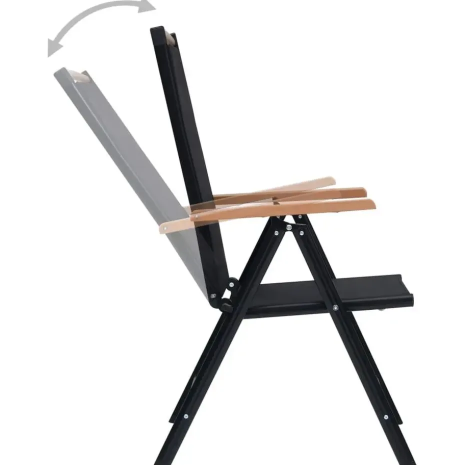 vidaXL - Tuinstoelen - Zwart - Aluminium en textileen - 2 stuks - Inklapbaar