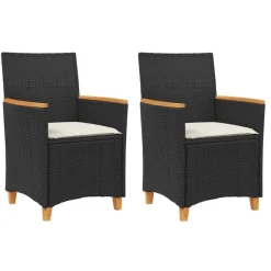 vidaXL - Tuinstoelen met kussens - Zwart - Poly rattan en hout - 2 stuks