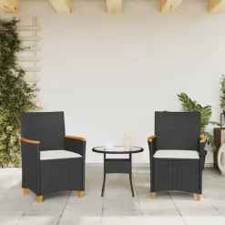 vidaXL - Tuinstoelen met kussens - Zwart - Poly rattan en hout - 2 stuks