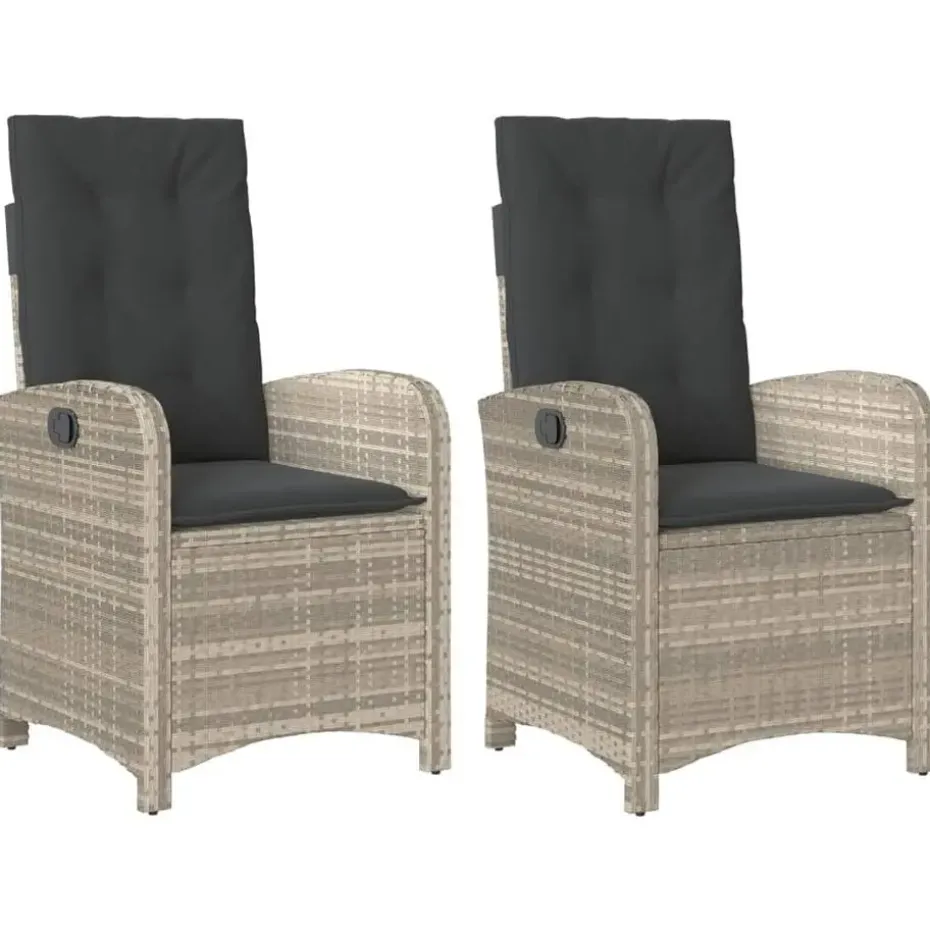 vidaXL - Tuinstoelen verstelbaar - Grijs - Poly rattan - 2 stuks - Met kussens