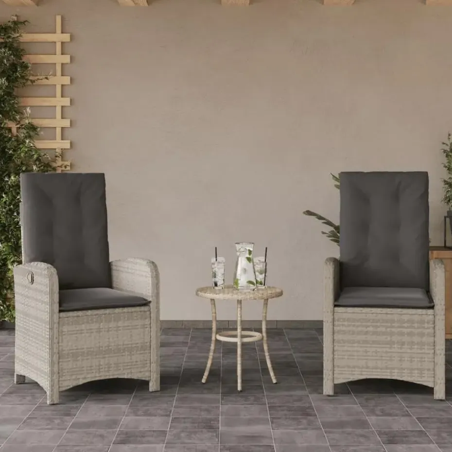 vidaXL - Tuinstoelen verstelbaar - Grijs - Poly rattan - 2 stuks - Met kussens