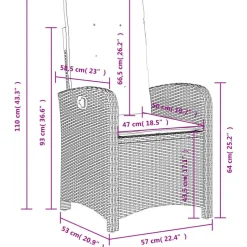 vidaXL - Tuinstoelen verstelbaar - Grijs - Poly rattan - 2 stuks - Met kussens