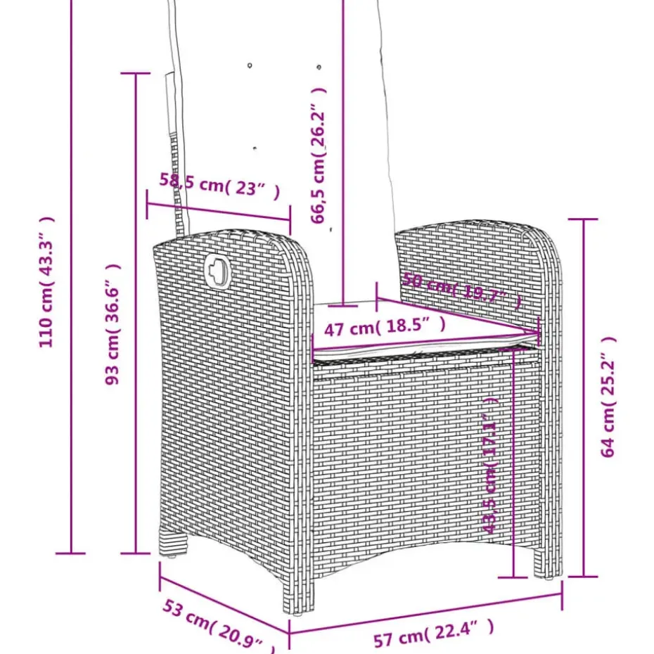 vidaXL - Tuinstoelen verstelbaar - Grijs - Poly rattan - 2 stuks - Met kussens
