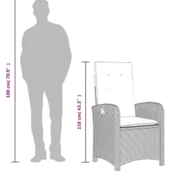 vidaXL - Tuinstoelen verstelbaar - Grijs - Poly rattan - 2 stuks - Met kussens