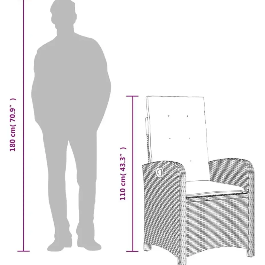 vidaXL - Tuinstoelen verstelbaar - Grijs - Poly rattan - 2 stuks - Met kussens
