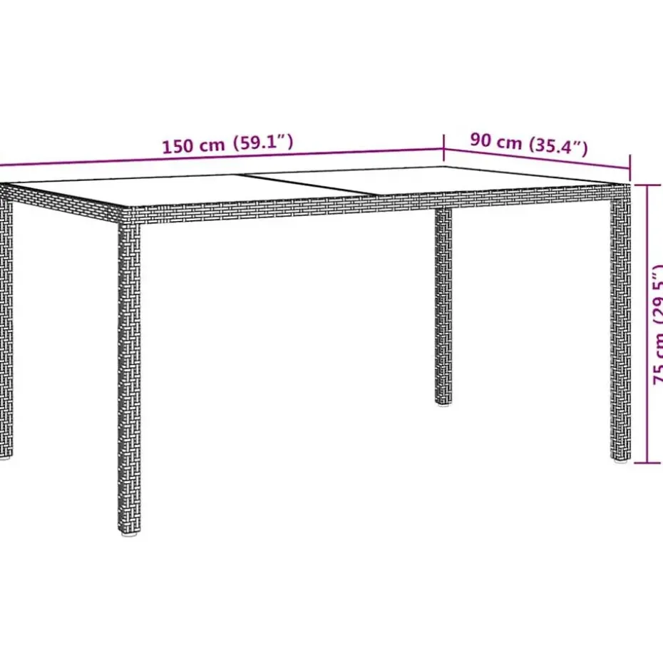 vidaXL - Tuintafel - Grijs - Gehard glas en poly rattan - 150 x 90 x 75 cm