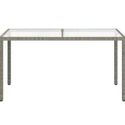 vidaXL - Tuintafel - Grijs - Gehard glas en poly rattan - 150 x 90 x 75 cm