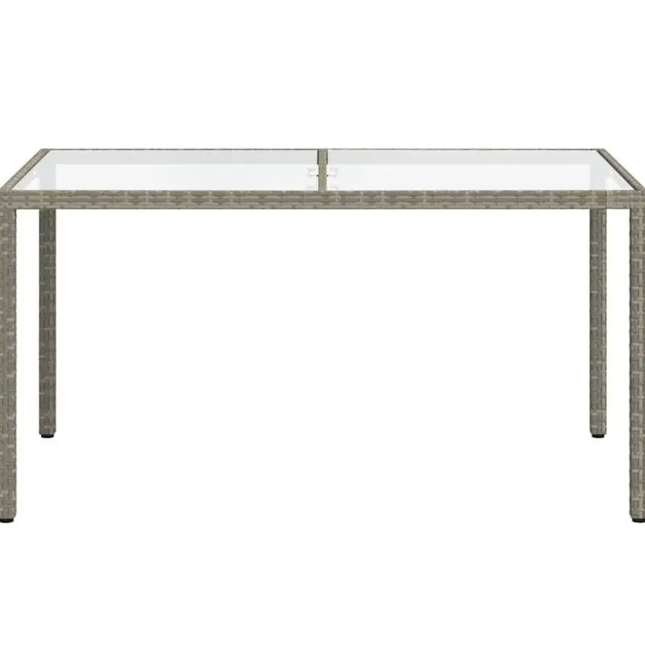 vidaXL - Tuintafel - Grijs - Gehard glas en poly rattan - 150 x 90 x 75 cm
