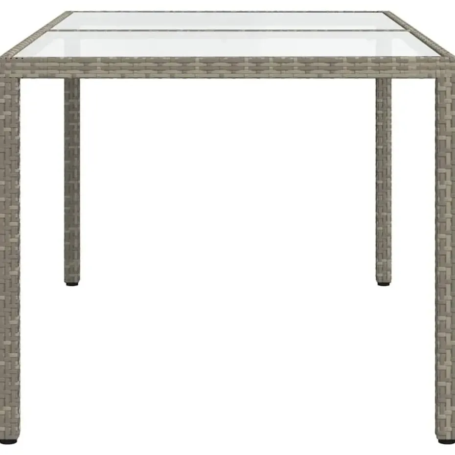 vidaXL - Tuintafel - Grijs - Gehard glas en poly rattan - 150 x 90 x 75 cm