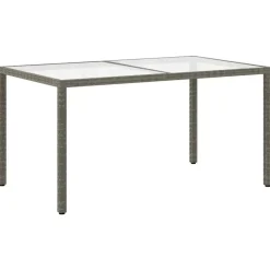 vidaXL - Tuintafel - Grijs - Gehard glas en poly rattan - 150 x 90 x 75 cm