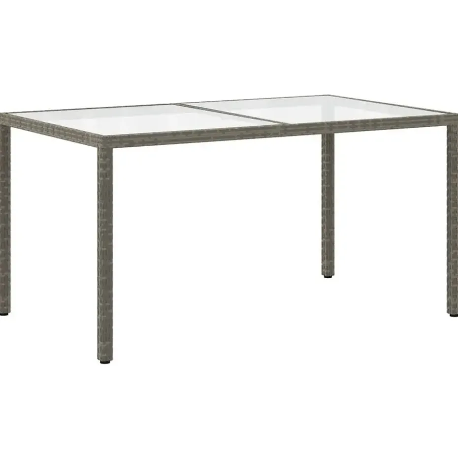 vidaXL - Tuintafel - Grijs - Gehard glas en poly rattan - 150 x 90 x 75 cm