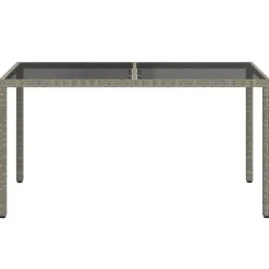 vidaXL - Tuintafel - Grijs - Gehard glas en poly rattan - 150 x 90 x 75 cm