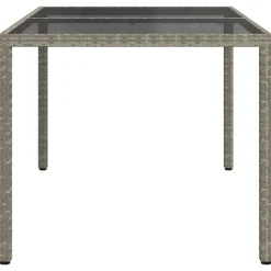 vidaXL - Tuintafel - Grijs - Gehard glas en poly rattan - 150 x 90 x 75 cm