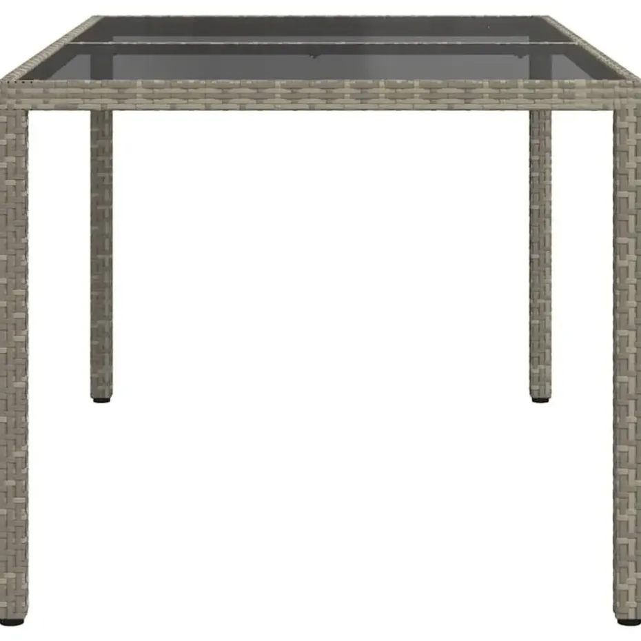 vidaXL - Tuintafel - Grijs - Gehard glas en poly rattan - 150 x 90 x 75 cm