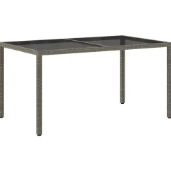 vidaXL - Tuintafel - Grijs - Gehard glas en poly rattan - 150 x 90 x 75 cm