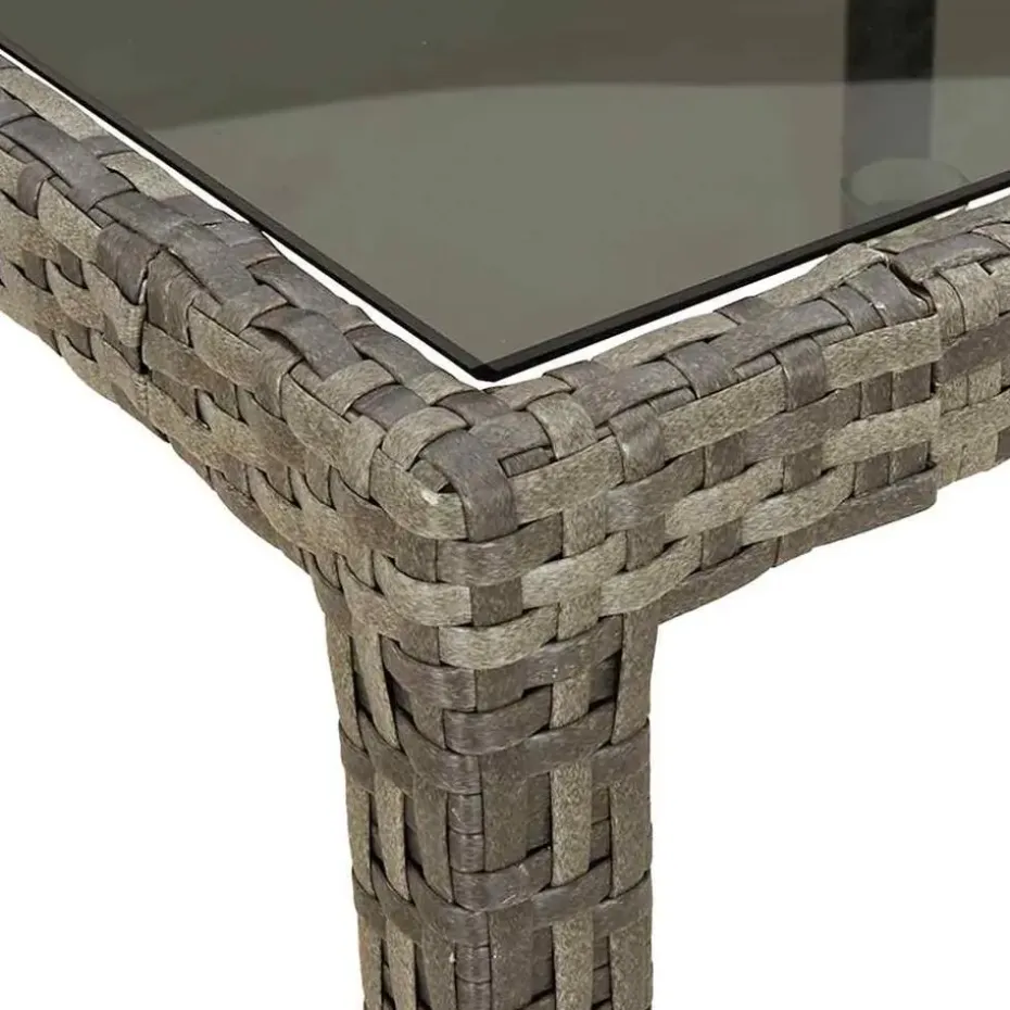 vidaXL - Tuintafel - Grijs - Gehard glas en poly rattan - 150 x 90 x 75 cm