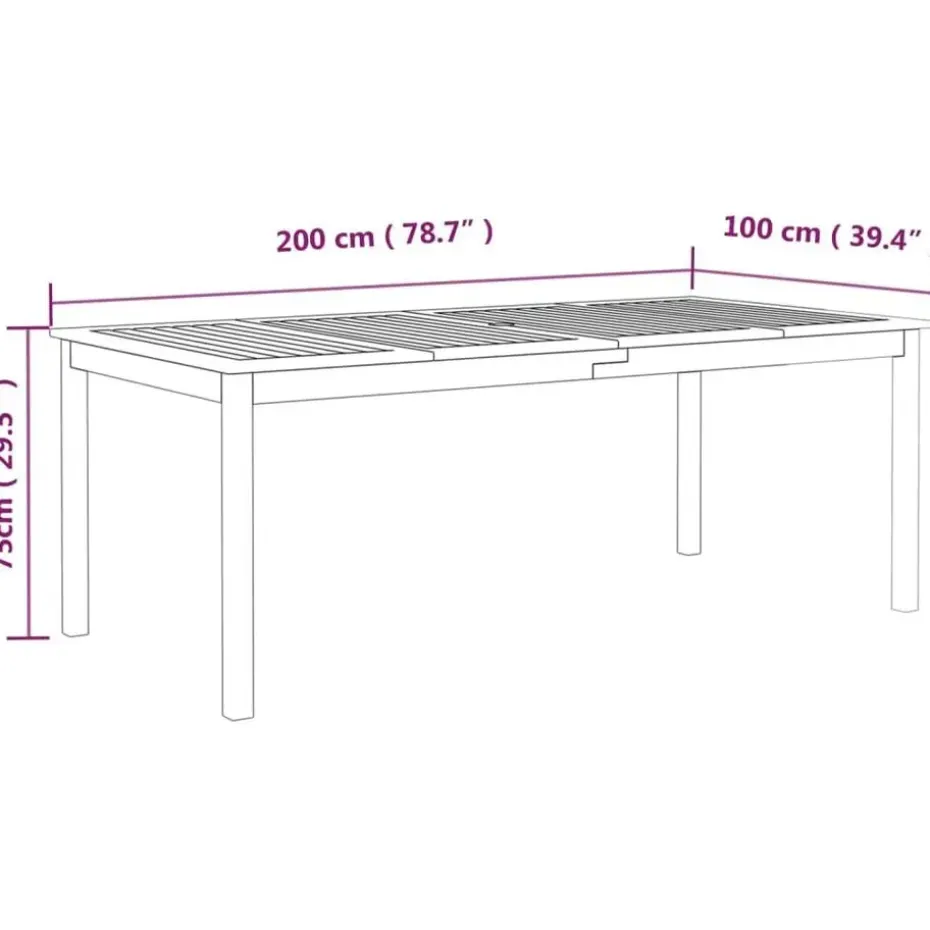 vidaXL - Tuintafel - Grijs - Massief acaciahout - 200 x 100 x 75 cm