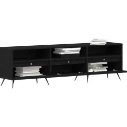 vidaXL - TV-meubel 3 vakken 3 deuren - Zwart eiken - Hout - 150x30x44.5 cm