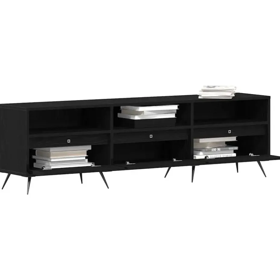 vidaXL - TV-meubel 3 vakken 3 deuren - Zwart eiken - Hout - 150x30x44.5 cm