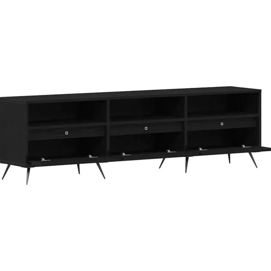 vidaXL - TV-meubel 3 vakken 3 deuren - Zwart eiken - Hout - 150x30x44.5 cm