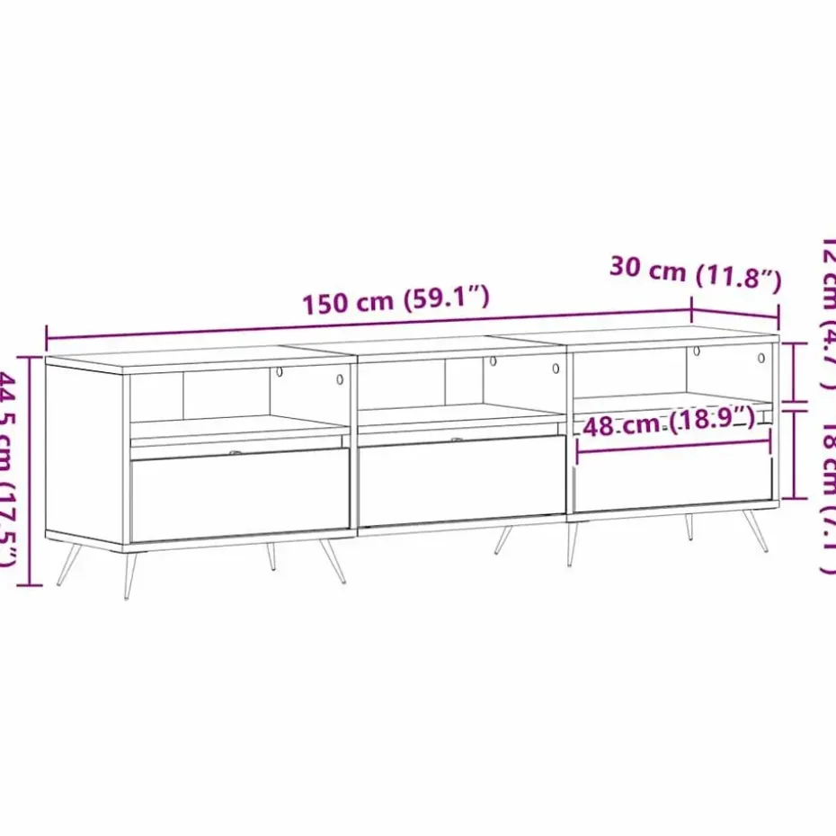 vidaXL - TV-meubel 3 vakken 3 deuren - Oud hout - Hout - 150x30x44.5 cm