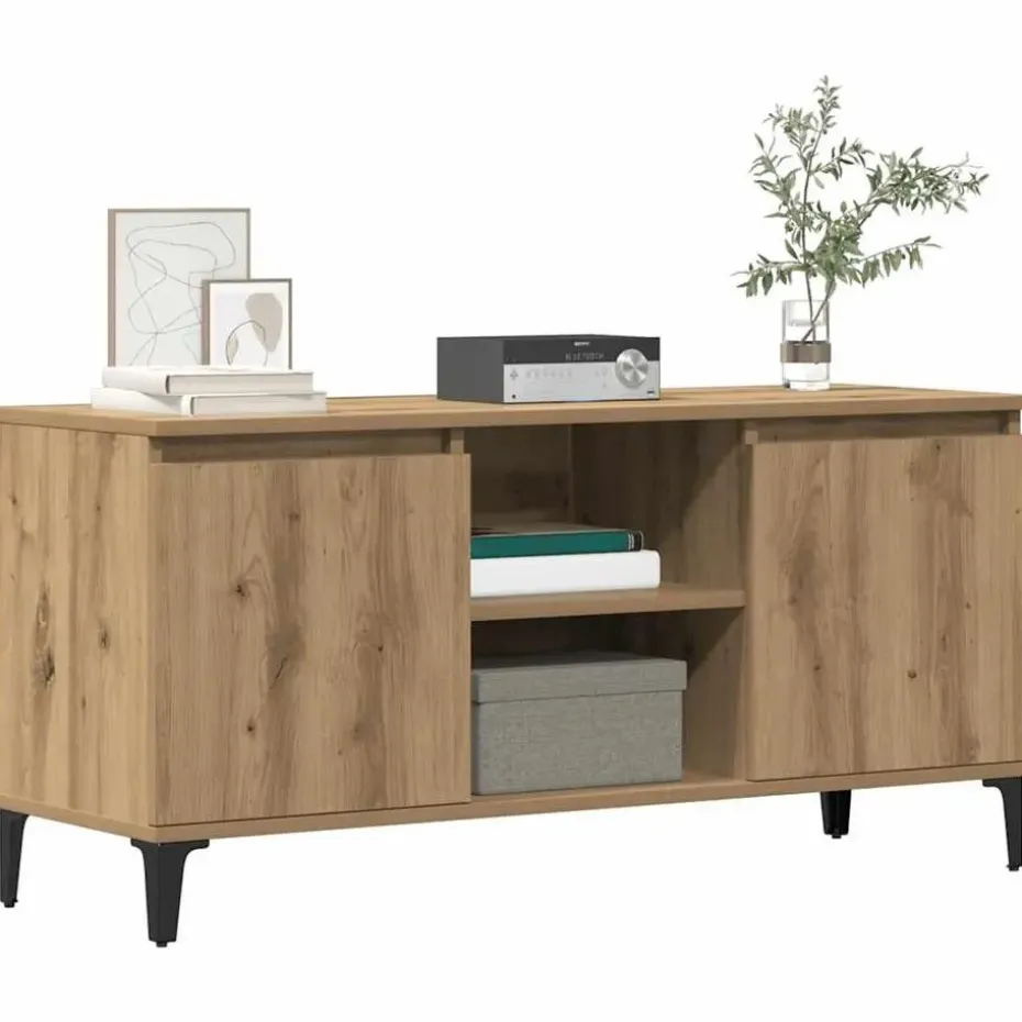 vidaXL - TV-meubel met 2 deuren en 2 vakken - Artisanaal eiken - 102x35x50 cm