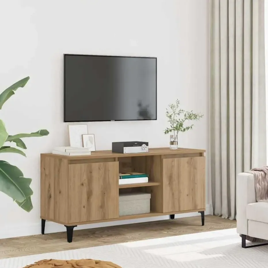 vidaXL - TV-meubel met 2 deuren en 2 vakken - Artisanaal eiken - 102x35x50 cm