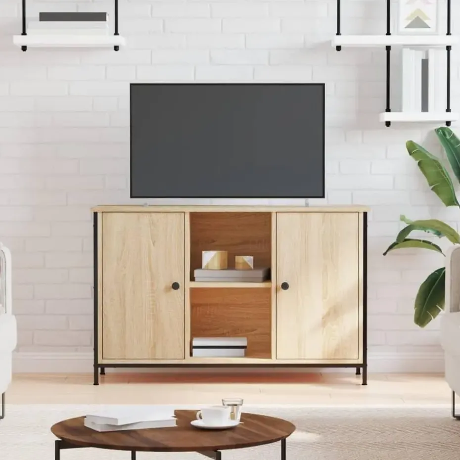 vidaXL - TV-meubel met 2 deuren 2 vakken - Sonoma eiken - Hout - 100x35x65 cm
