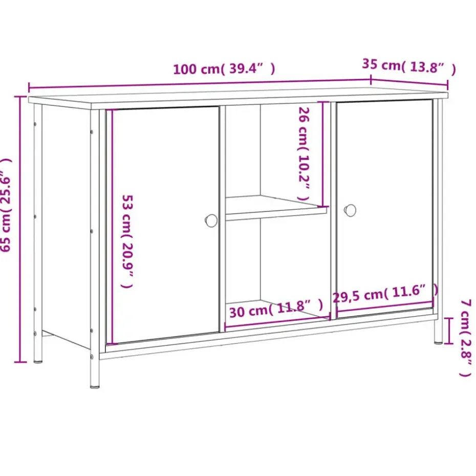 vidaXL - TV-meubel met 2 deuren 2 vakken - Sonoma eiken - Hout - 100x35x65 cm